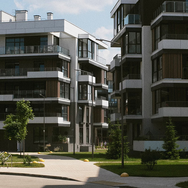 Modern apartment building with balconies